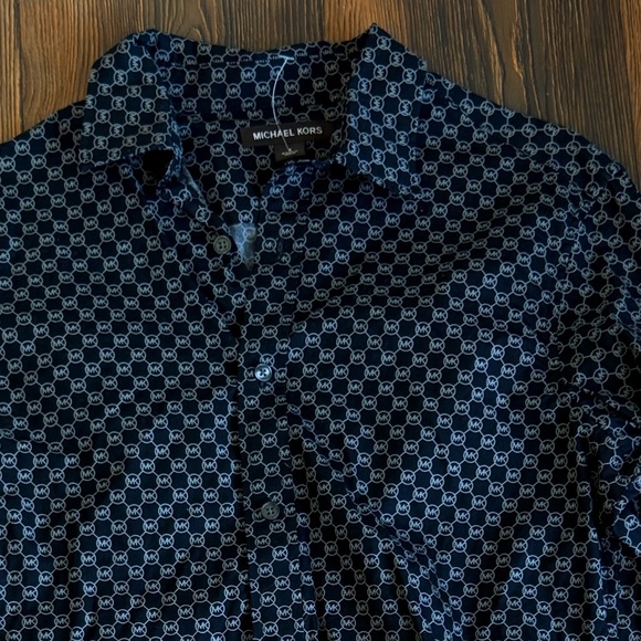 Michael Kors Navy Geometric Button Down Shirt - Picture 2 of 12